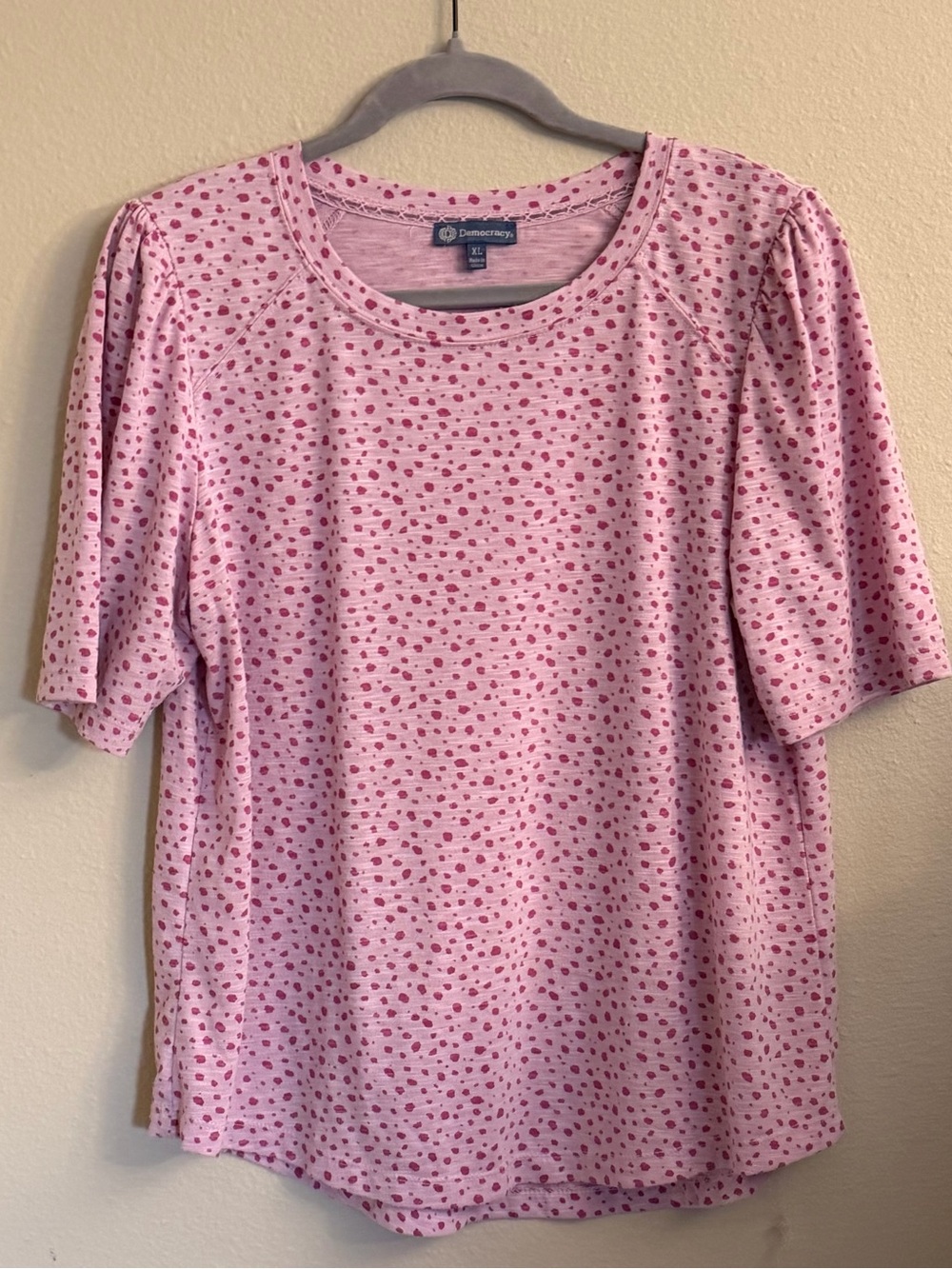 Democracy Pink Short Sleeve Crewneck Tee with Dot Print